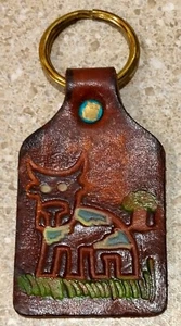 Portachiavi vintage FATTO A MANO in pelle di mucca lavorato/dipinto Puerto Vallarta Messico - Foto 1 di 2