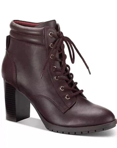 Style & Co. Womens Laurellee Faux Leather Combat & Lace-Up Boots Wine Size 7.5 M - Picture 1 of 7