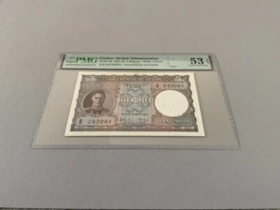 Ceylon 5 Rupees P-36 1942  PMG 53 EPQ - Image 1 of 4