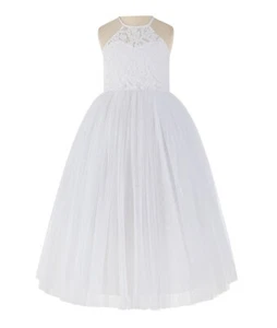 Halter Flower Girl Dress Lace Back Dress First Communion Dress Pageant Dress - Picture 1 of 19