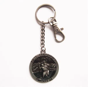 Vintage Saint Christopher Religion Metal Charm Pendant Key Ring Key Chain - Picture 1 of 3