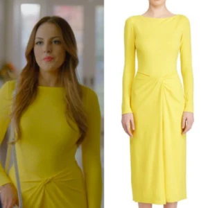 Vestido midi Ralph Lauren Collection púrpura etiqueta Nigel cintura torcida amarillo talla 0 - Imagen 1 de 14