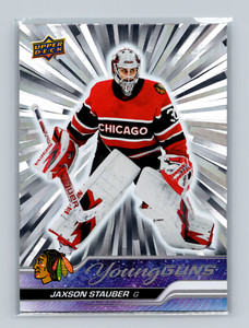 2023-24 Upper Deck Series 1 Young Guns Outburst Jaxson Stauber #207 Blackhawks