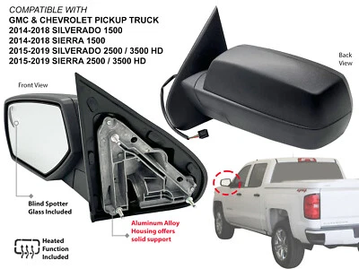 Espejo retrovisor para camioneta GM 2014-2019 eléctrico térmico tapa texturizada lado izquierdo del conductor Foto 1 de 4