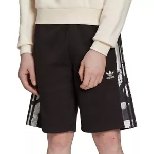adidas Camo 3 Stripes Mens Training Shorts Black Gym Fleece Excerise Workout - Picture 1 of 6
