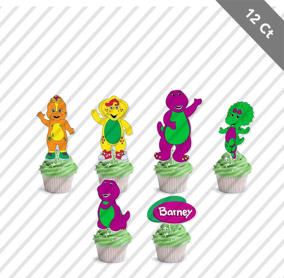 12 Barney Cupcake Topper Elige Favor Fiesta Cumpleaños Dinosaurio Púrpura Foto 1 de 1