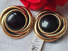 Pair Buttons Vintage Metal Heart Black Pied 1in Heavy Golden G18F