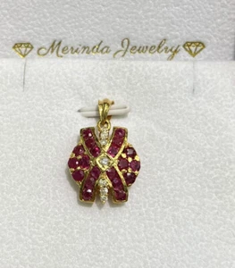14k Solid Gold Natural Diamond 0.18ct Pendant, Natural Ruby 2.46 Grams - Picture 1 of 6