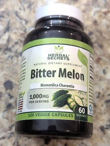 Herbal Secrets Bitter Melon Momordica Charantia 1,000mg 120 capsules exp:04/2027 - Picture 1 of 9