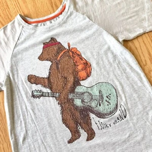 Lucky Brand T Shirt Boys Size Medium Bear with Guitar Graphic Heather Gray Music - Picture 1 of 5