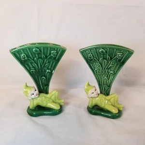 Vintage Treasure Craft Pixie Elfe Vase in Fächerform Mid Century 2 Stück Retro - Bild 1 von 14