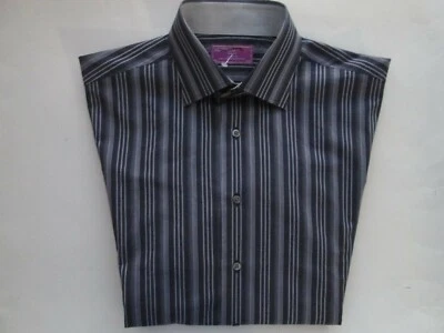 Lorenzo Uomo Trim Fit Stripes Long Sleeve Mens Dress Shirt Navy 15.5 | 32-33 U26 - Image 1 of 4