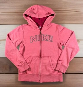 NIKE Hoodie Girls Large / Womens X-Small Pink Full Zip Front Logo Sweatshirt EUC - Picture 1 of 9
