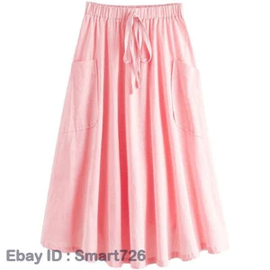 Lady Pleated Skirt Casual Summer Midi Length A-Line Skirt with Pockets Women - Picture 1 of 33