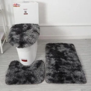 3-piece Bathroom Bath Mat Contour Rug Set with Toilet Lid Cover Tie-dye / Solid❥ - Picture 1 of 19