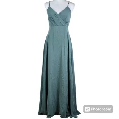 Vestido de Dama de Honor Gris Pájaro Kaia Gasa XS Verde Sin Mangas Formal Boda Foto 1 de 4
