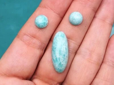 亚马逊石绿松石色 3 件套凸圆形宝石用于珠宝制作 — 第 1/4 张图片