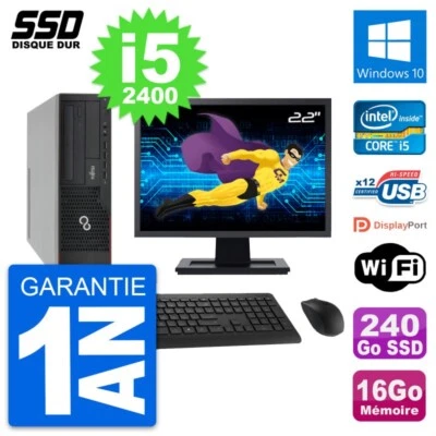PC Fujitsu E910 Dt Pantalla 22" Intel i5-2400 RAM 16Go SSD 240Go Windows 10 Wifi - Imagen 1 de 4
