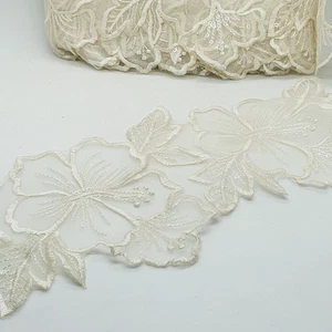 14cm wide Cream embroidered flower lace bridal wedding dress trim net - Picture 1 of 1