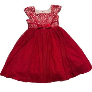 Jona Michelle Girl's 7 Holiday Christmas Classic Red Lace & Bow Party Dress - Picture 1 of 12
