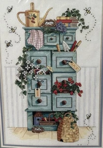 1998 GARDENING CHEST Cross Stitch Kit 13651 Sunset Kathryn White 10x15” RARE - Picture 1 of 4