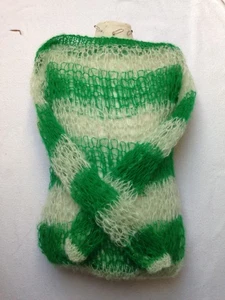 GREEN STRIPED HAND KNITTED PUNK MOHAIR JUMPER - Picture 1 of 4