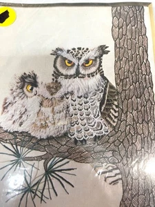 Columbia-Minerva Crewel Picture Kit Erica Wilson Owl Family 20" x 24" Craft Proj - Picture 1 of 4