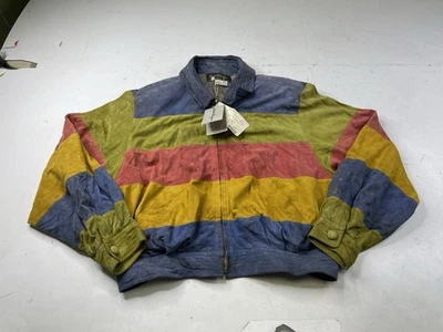 NUEVO CON ETIQUETAS Salvatore Ferragamo Mujer 14 Chaqueta de Cuero Retazos Rayas Almohadilla para el Hombro Foto 1 de 4