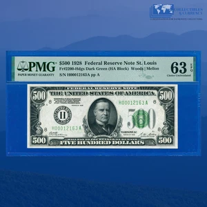 Fr.2200-H 1928 $500 Federal Reserve Note St.Louis, PMG CU 63 EPQ #12163 - Picture 1 of 3