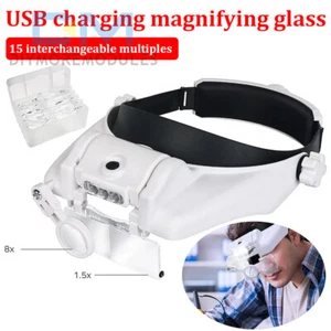 Vergrößerungsglas Headset 3LED Licht Kopf Stirnband Lupe Juwelier 6 Linsen - Bild 1 von 14