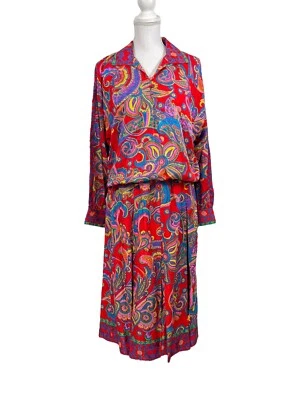 Vintage Diane Freis Fres Blouse Top Skirt 2 Piece Silk Large Floral Paisley Foto 1 de 4