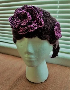 Maroon and Pink Crocheted Flowered Headband - Picture 1 of 2