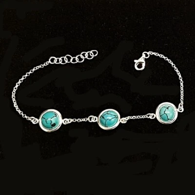 Bracelet Silver Sterling And Turquoise Matrix Cabochons Round 8mm. 17 To 19cm - Image 1 of 4