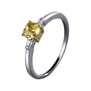 5*5mm Yellow Topaz AAA CZ Band 925 Silver Women's Engagement Tail Ring Size 5-10 - Picture 1 of 7