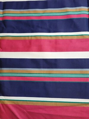 Vtg 2.5 yd Striped Twill Fabric by Mark Fabric  60W Magenta NavyTeal Tan  - Image 1 of 4