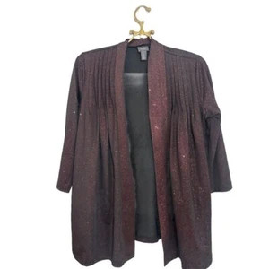 Chicos Travelers Size 0/ Small sparkly Cardigan Open Front 3/4 Sleeve Maroon - Picture 1 of 4