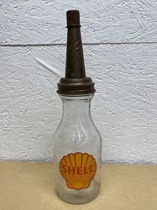 Shell Motor Oil Bottle Spout Cap Glass Vintage Style Gas Station