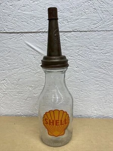Shell Motor Oil Bottle Spout Cap Glass Vintage Style Gas Station - Picture 1 of 7