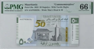 2023 Mauretanien 50 Ouguiya P28a COMM BANKNOTE UNC PMG 66 AA - Bild 1 von 2