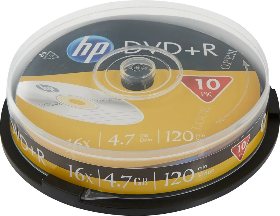 1x10 HP DVD+R Rohlinge WriteOnce 4.7GB 16x 120min Spindel DRE00027-3 NEU 002-304 - Bild 1 von 1