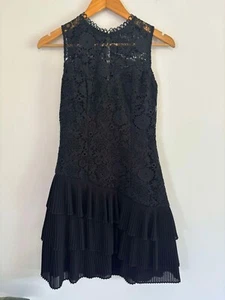 Review Size 6 Womens Sleeveless Black Lace Shift Ruffle Pleat Dress - Picture 1 of 9