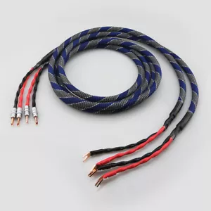 Pair 6N OCC Copper Silver Plated Hifi Audio Speaker Cable banana Y sapde plug - Picture 1 of 11