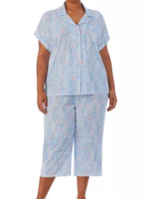 Nwt $78 Ralph Lauren FLORAL 2 Pc Short Sleeve Top & Capri Pants Pajama Set Sz 1X - Image 1 of 4