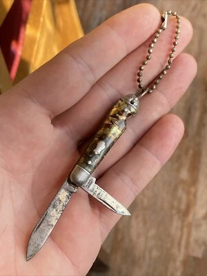"Pequeño cuchillo de bolsillo con llavero imperial de 2"" de colección 2 hojas mango de mármol de 7/8"" y 1-3/8""" Foto 1 de 4