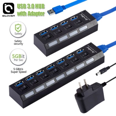 For PS4/Slim/Pro Hub 4/7Port USB 3.0 High Speed Extension Charger Adapter Switch - Image 1 of 4