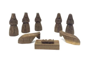 Juego de 9 figuras navideñas de madera tallada de belén de colección? Miniatura - Imagen 1 de 7