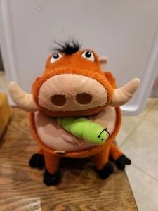Disney Lion King Talking Pumba Eating Worm 12" Plush Works Great Burps Etc - Picture 1 of 4