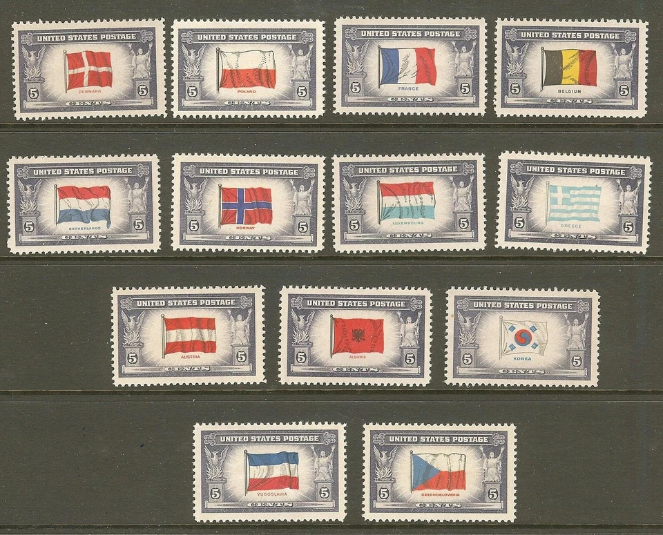 US Scott # 909 thru 921 Overrun Countries 1943-44 MNH Set - Image 1 of 1