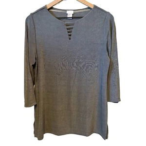 Chico’s Travelers Stretch Neck Detail 3/4 Sleeve Minimalist Tunic Top Size 1(M) - Picture 1 of 5