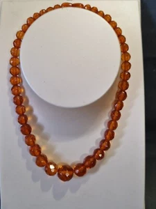 Collana Art Decò anni '30 Ambra Baltica Naturale Laurea Perline Olive Sfaccettate - Foto 1 di 8